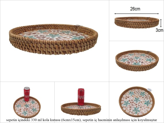 sd53182 rattan çerçeveli sedef tabanlı no3 ahşap desenli dekoratif tepsi - 1