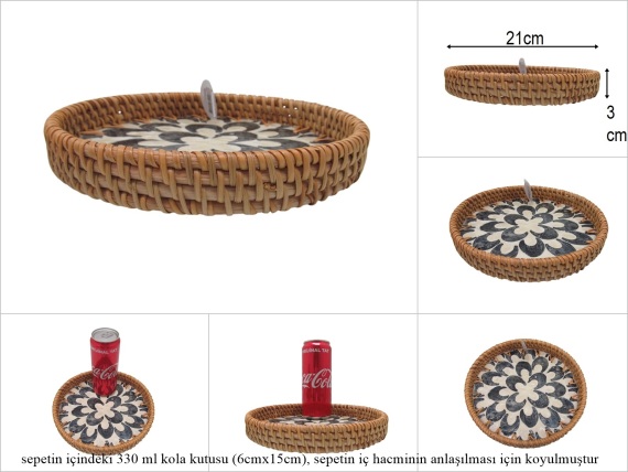 sd53183 rattan çerçeveli sedef tabanlı no1 ahşap desenli dekoratif tepsi - 1