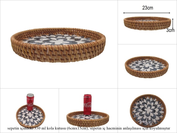 sd53184 rattan çerçeveli sedef tabanlı no2 ahşap desenli dekoratif tepsi - 1