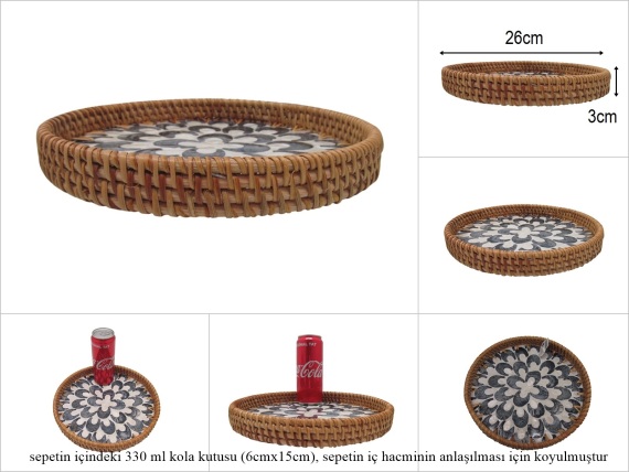 sd53185 rattan çerçeveli sedef tabanlı no3 ahşap desenli dekoratif tepsi - 1
