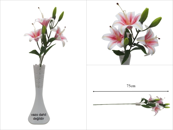 sd53269 dekoratif yapay pembe lilyum dalı - 1