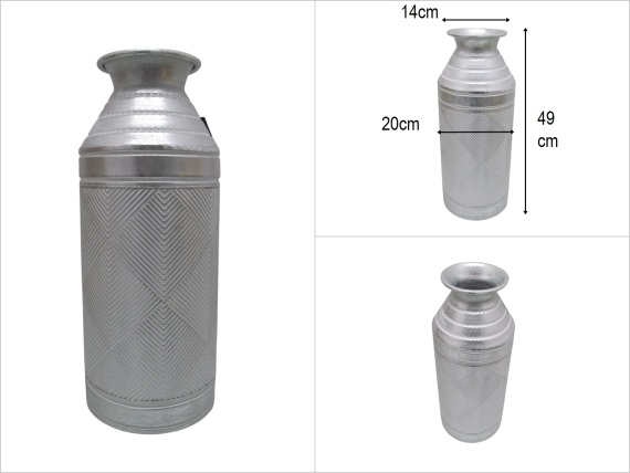 sd53282 dekoratif eskitme gümüş boyalı dövme metal vazo - 1