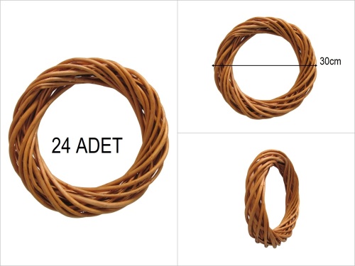 sd53303 yuvarlak açık kahverengi söğüt çember yapay çiçek çelengi (24 ADET) - 24 ADET FİYATIDIR