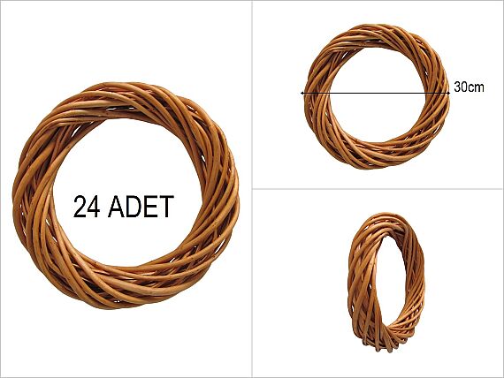 sd53303 yuvarlak açık kahverengi söğüt çember yapay çiçek çelengi (24 ADET) - 1