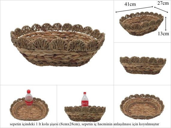 sd53332 metal iskelet üzerine hasır örülü dekoratif oval sele sepet - 1