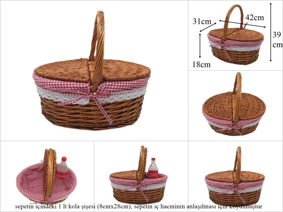 sd53338 pötikare kumaşlı söğüt oval piknik sepeti - 1