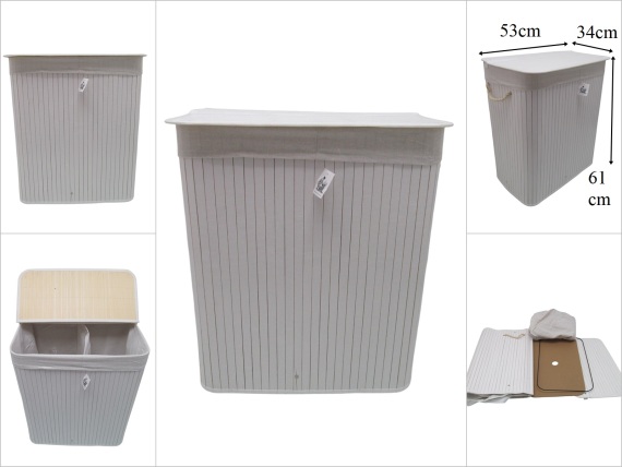 sd53358 katlanır portatif bölmeli beyaz bambu kirli çamaşır sepeti - 1