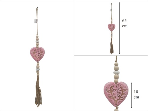 sd53561 ahşap boncuklu, ahşap pembe kalp eskitme - 