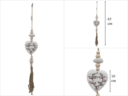 sd53562 ahşap boncuklu, ahşap beyaz kalp eskitme - 