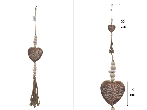 sd53564 ahşap boncuklu, ahşap kahve kalp eskitme - 