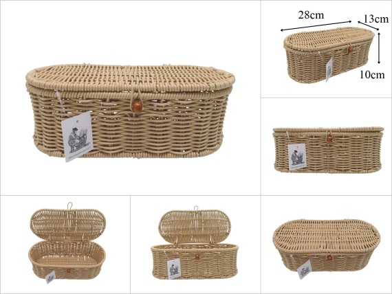 sd53615 dekoratif oval no1 metal iskelet üzerine rattan görünümlü pvc örülü kapaklı kutu - 1