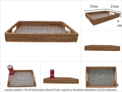sd53726 rattan çerçeveli sedef tabanlı no1 desenli dikdörtgen tepsi - 
