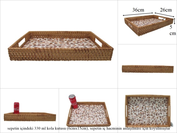 sd53729 rattan çerçeveli sedef tabanlı no2 desenli dikdörtgen tepsi - 1