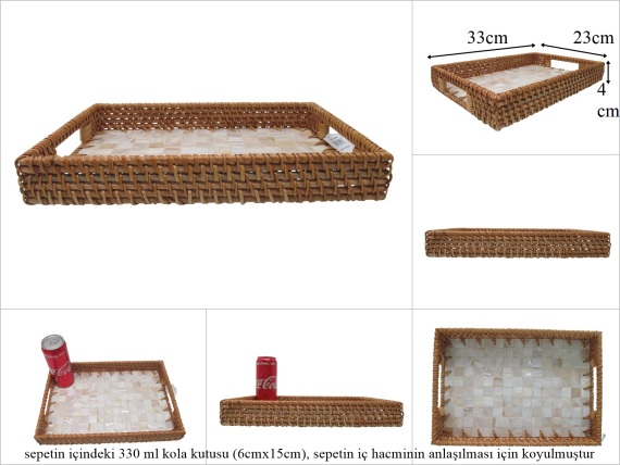 sd53730 rattan çerçeveli sedef tabanlı no1 desenli dikdörtgen tepsi - 1