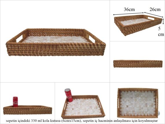 sd53731 rattan çerçeveli sedef tabanlı no2 desenli dikdörtgen tepsi - 1