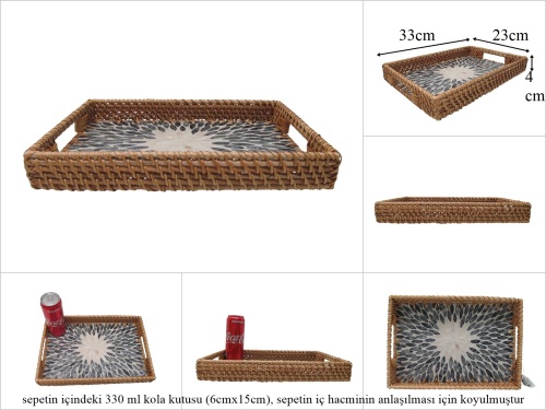 sd53732 rattan çerçeveli sedef tabanlı no1 desenli dikdörtgen tepsi - 