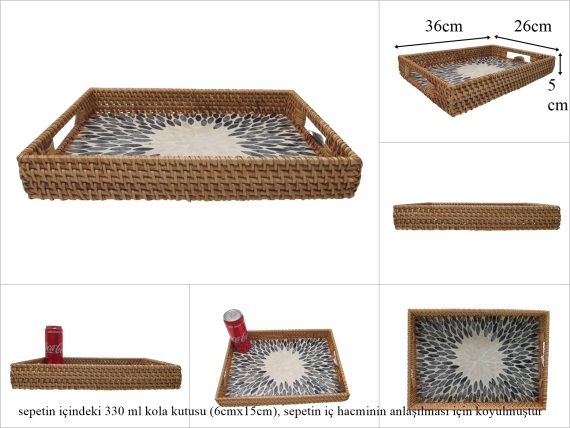 sd53733 rattan çerçeveli sedef tabanlı no2 desenli dikdörtgen tepsi - 1