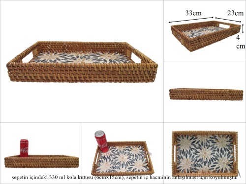 sd53734 rattan çerçeveli sedef tabanlı no1 desenli dikdörtgen tepsi - 