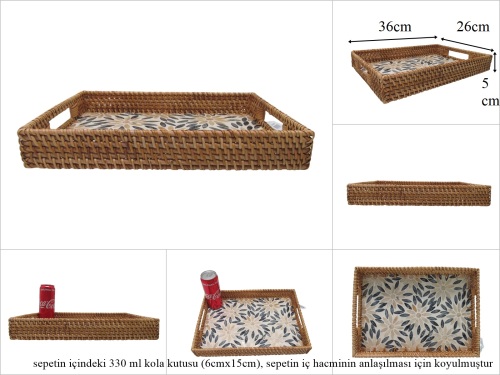 sd53735 rattan çerçeveli sedef tabanlı no2 desenli dikdörtgen tepsi - 