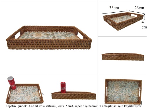 sd53736 rattan çerçeveli sedef tabanlı no1 desenli dikdörtgen tepsi - 