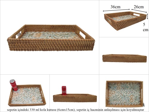 sd53737 rattan çerçeveli sedef tabanlı no2 desenli dikdörtgen tepsi - 
